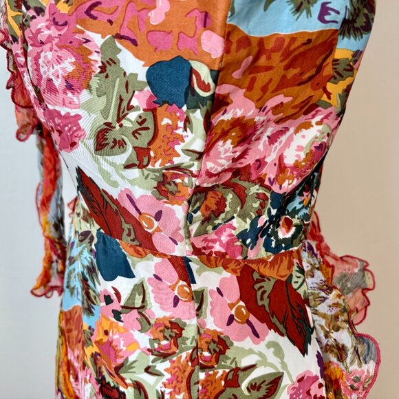 SUNDANCE Havana 100% Silk Floral Ruffled Dress V Neck Sleeveless Size 4 - Picture 7 of 16